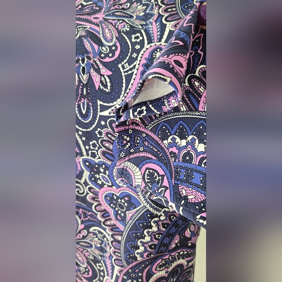 Talbots effortless Jersey Button Shoulder Shift Dress purple paisley sz XL - Picture 4 of 7